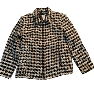 SAG HARBOR WOMEN'S ZIP FRONT LINED BLACK/GOLD/WHITE TWEED BLAZER SIZE 4P-EUC